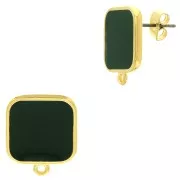 Clous d'oreilles carré en résine époxy 17x15 mm Doré à l'or fin - Vert sapin x2