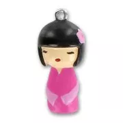 Breloque Kokeshi 27 mm Fuchsia x1