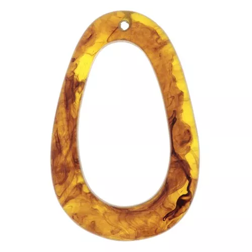 Pendentif goutte évidé 49x32 mm en résine - Marbré Ambre x1