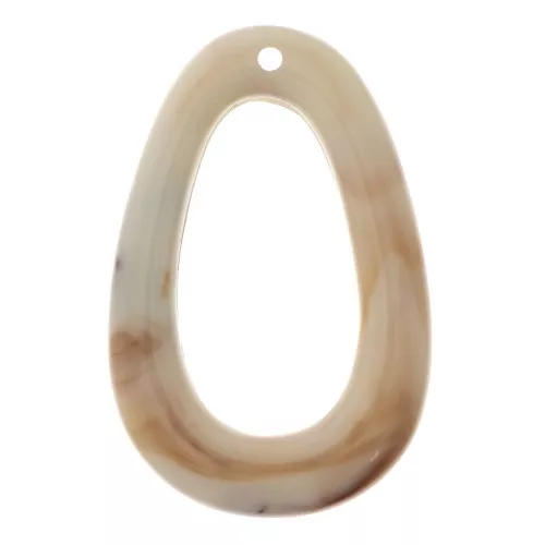 Pendentif goutte évidé 49x32 mm en résine - Marbré Beige - Marron x1