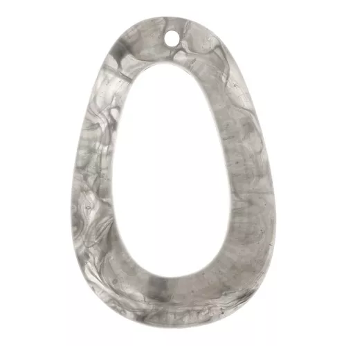 Pendentif goutte évidé 49x32 mm en résine - Marbré Gris x1