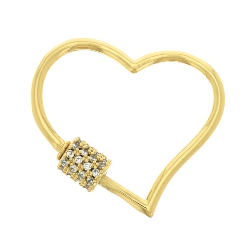 Fermoir coeur à visser avec Oxydes de Zirconium 21x26 mm - Doré - Crystal x1