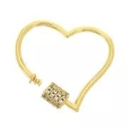 Fermoir coeur à visser avec Oxydes de Zirconium 21x26 mm - Doré - Crystal x1