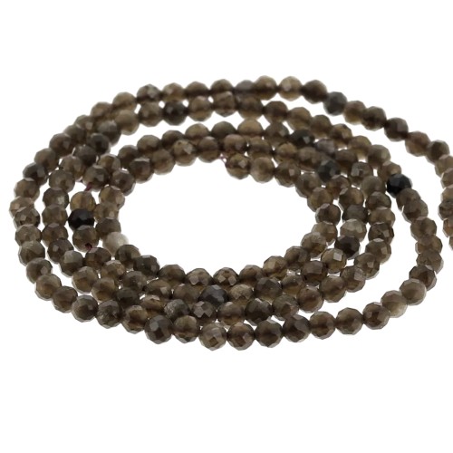 Perles rondes facettées 2 mm pierre gemme - Obsidienne x38cm