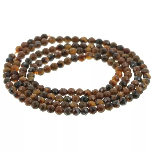Perles rondes facettées 2 mm pierre gemme - Oeil de tigre x39cm