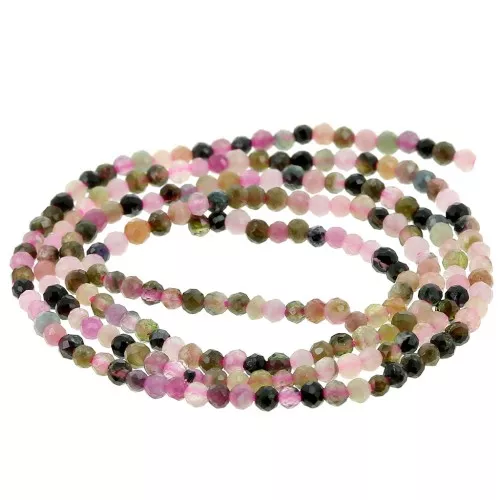 Perles rondes facettées 2 mm pierre gemme - Tourmaline x39cm