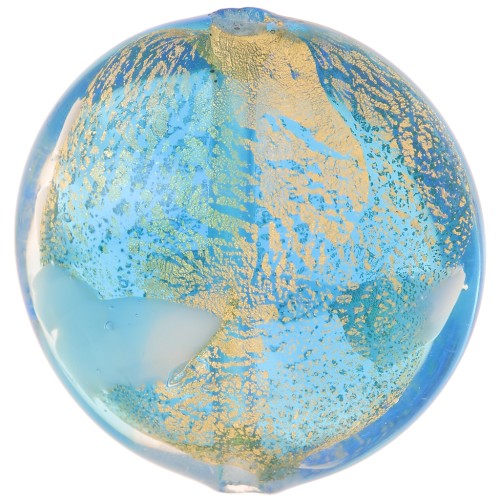 Bombée Murano 21 mm feuille d'or Blue Zircon x1