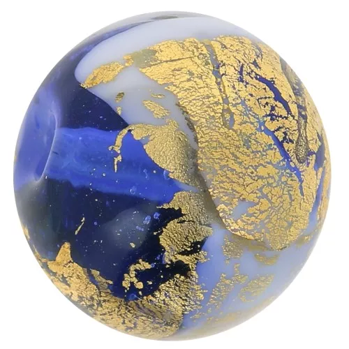 Ronde Murano 12 mm feuille d'or Bleu x1