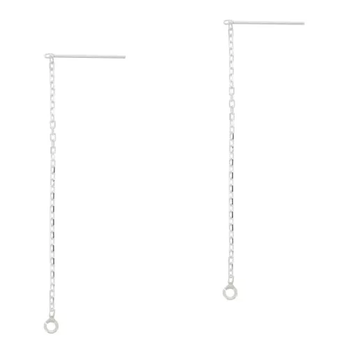 Chaines d'oreilles traversantes maille rectangle limée 60 mm en Argent 925 x2