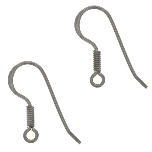 Crochets d'oreilles 16 mm Argent 925 Rhodié Noir x2
