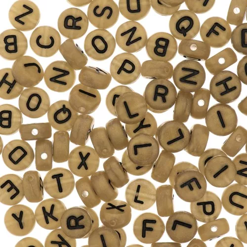 Assortiment de 200 perles plates lettres alphabet 7 mm - Doré - Noir