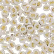 Assortiment de 100 perles plates chiffres 7 mm - Blanc - Doré