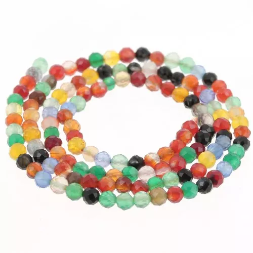 Perles Rondes facettées 3 mm pierre gemme Agate teintée - Multicolore x38cm