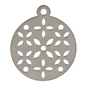 Breloque ronde ajourée fleur 15 mm en Argent 925 Rhodié Noir x1|raw }}