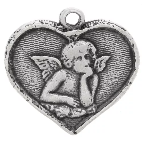 Breloque ange coeur 15x16 mm argenté vieilli x1
