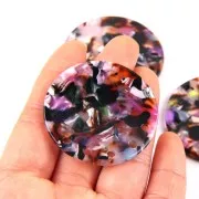 Pendentif - chandelier 43 mm en acétate - Ecaille de tortue - Violet - Marron x1