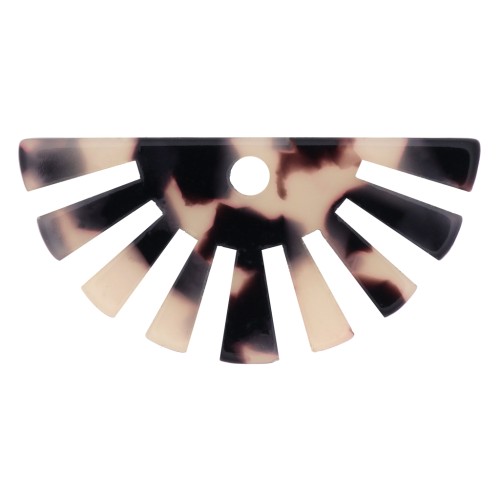 Pendentif demi-soleil 19x38 mm en acétate - Ecaille de tortue - Beige - Noir x1