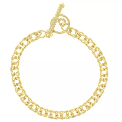 Bracelet maille double Rombo limée 5.4 mm et fermoir T - Plaqué Or 3 microns x18cm