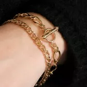 Bracelet maille double Rombo limée 5.4 mm et fermoir T - Plaqué Or 3 microns x18cm