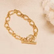 Bracelet maille Figaro alternée limée 7.2mm et fermoir T Plaqué Or 3 microns x18cm
