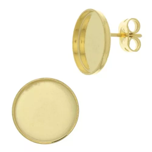 Clous d'oreilles pour cabochon fond plat 10 mm - Doré à l'or fin x2