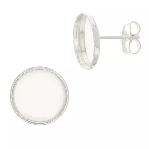 Clous d'oreilles pour cabochon fond plat 10 mm - Argenté x2