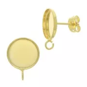 Clous d'oreilles pour cabochon fond plat 8 mm - anneau ouvert - Doré à l'or fin x2