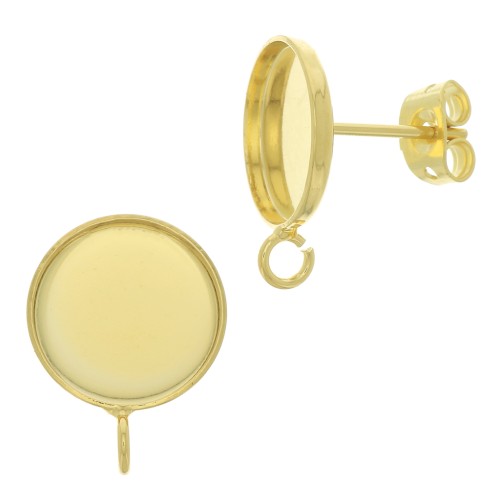 Clous d'oreilles pour cabochon fond plat 10mm - anneau ouvert - Doré à l'or fin x2
