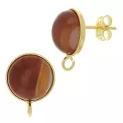 Clous d'oreilles pour cabochon fond plat 10mm - anneau ouvert - Doré à l'or fin x2