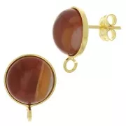 Clous d'oreilles pour cabochon fond plat 12mm - anneau ouvert - Doré à l'or fin x2