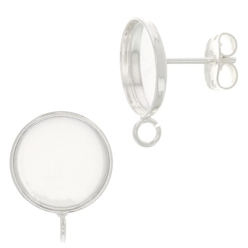 Clous d'oreilles pour cabochon fond plat 12 mm - anneau ouvert - Argenté x2
