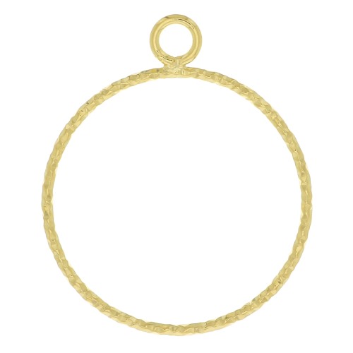 Pendentif cercle évidé diamanté 25x20.5 mm - Doré à l'or fin x1