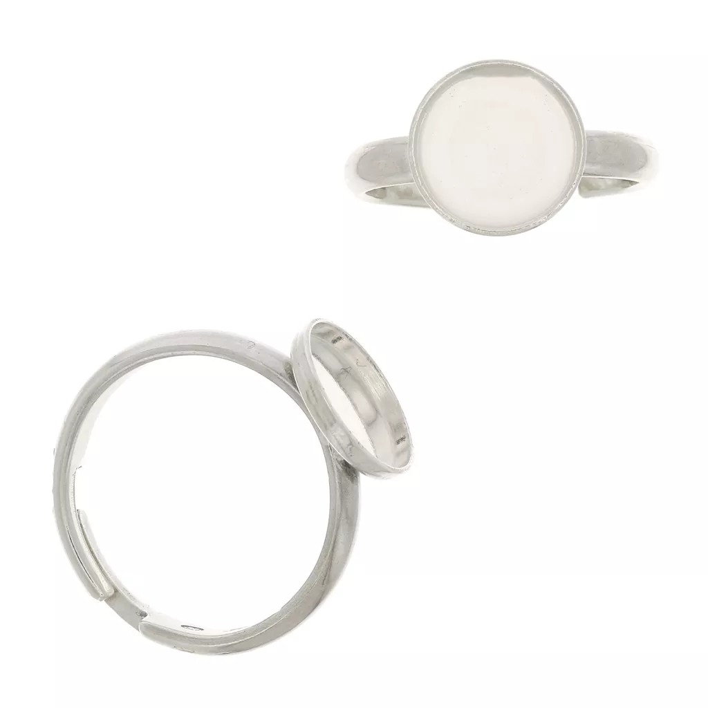 Bague Argent Massif Cabochon Noir - Taille Réglable à Partir Du 54 - Occasion