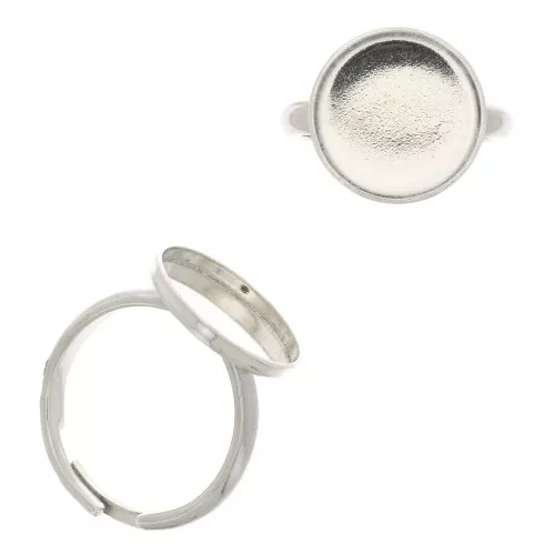 Bague réglable pour cabochon fond plat 15 mm - Argent 925 x1