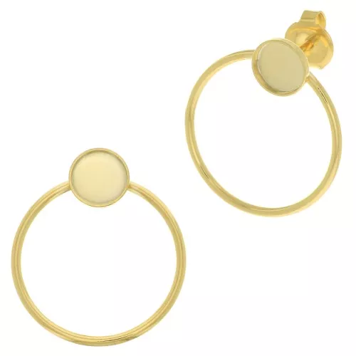 Clous d'oreilles cercle évidé 23x20 mm pour cabochon 6 mm - Doré à l'or fin x2