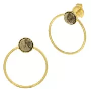 Clous d'oreilles cercle évidé 23x20 mm pour cabochon 6 mm - Doré à l'or fin x2