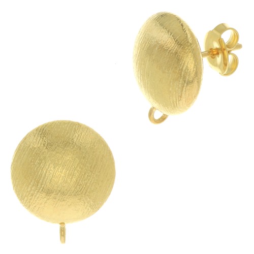 Clous d'oreilles demi-boule striée 14 mm anneau ouvert - Doré à l'or fin x2