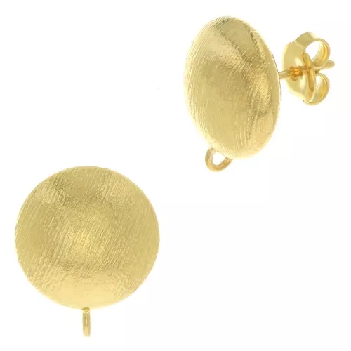 Clous d'oreilles demi-boule striée 14 mm anneau ouvert - Doré à l'or fin x2