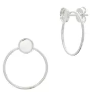 Clous d'oreilles cercle évidé 23x20 mm pour cabochon 6 mm - Placage Argent fin x2