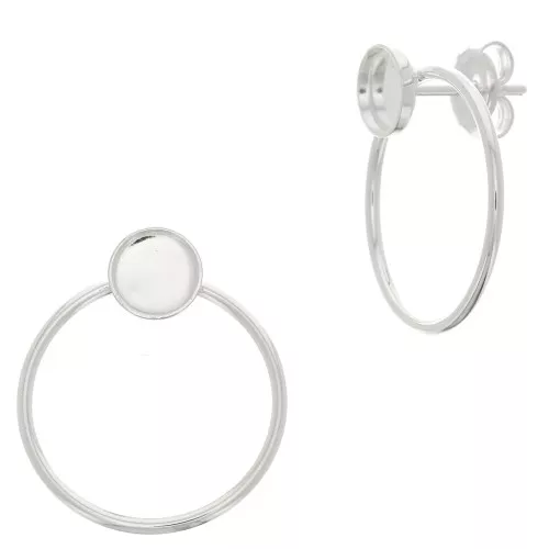 Clous d'oreilles cercle évidé 23x20 mm pour cabochon 6 mm - Placage Argent fin x2