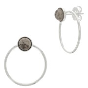 Clous d'oreilles cercle évidé 23x20 mm pour cabochon 6 mm - Placage Argent fin x2