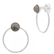 Clous d'oreilles cercle évidé 23x20 mm pour cabochon 6 mm - Placage Argent fin x2