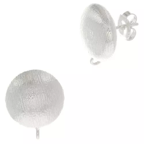 Clous d'oreilles demi-boule striée 14 mm anneau ouvert - Placage Argent fin x2