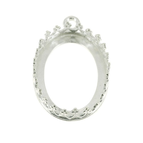 Serti pendentif ovale - décor couronne - pour cabochon 18 x13 mm - Argent 925 x1