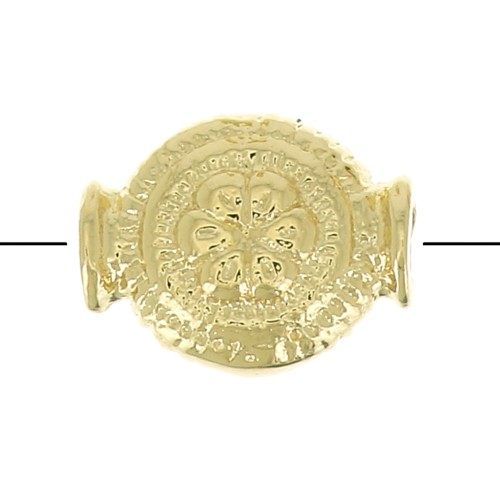 Perle ronde ethnique motif fleur 8x6.5 mm - Plaqué Or 3 microns x1