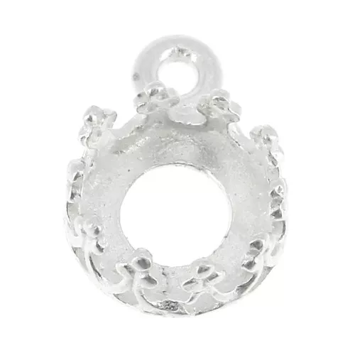 Serti pendentif rond - décor couronne - pour cabochon 6 mm Placage Argent fin x1