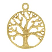 Pendentif rond - motif arbre de vie 24x20 mm - Plaqué Or 3 microns x1|raw }}
