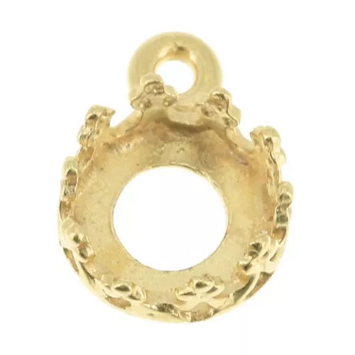 Serti pendentif rond - décor couronne - pour cabochon 6 mm Doré à l'or fin x1