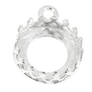 Serti pendentif rond - décor couronne - pour cabochon 8 mm Placage Argent fin x1|raw }}