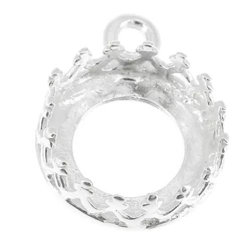 Serti pendentif rond - décor couronne - pour cabochon 8 mm Placage Argent fin x1
